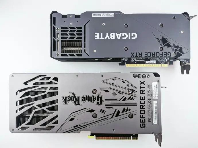 a close up of a graphics card on a white surface